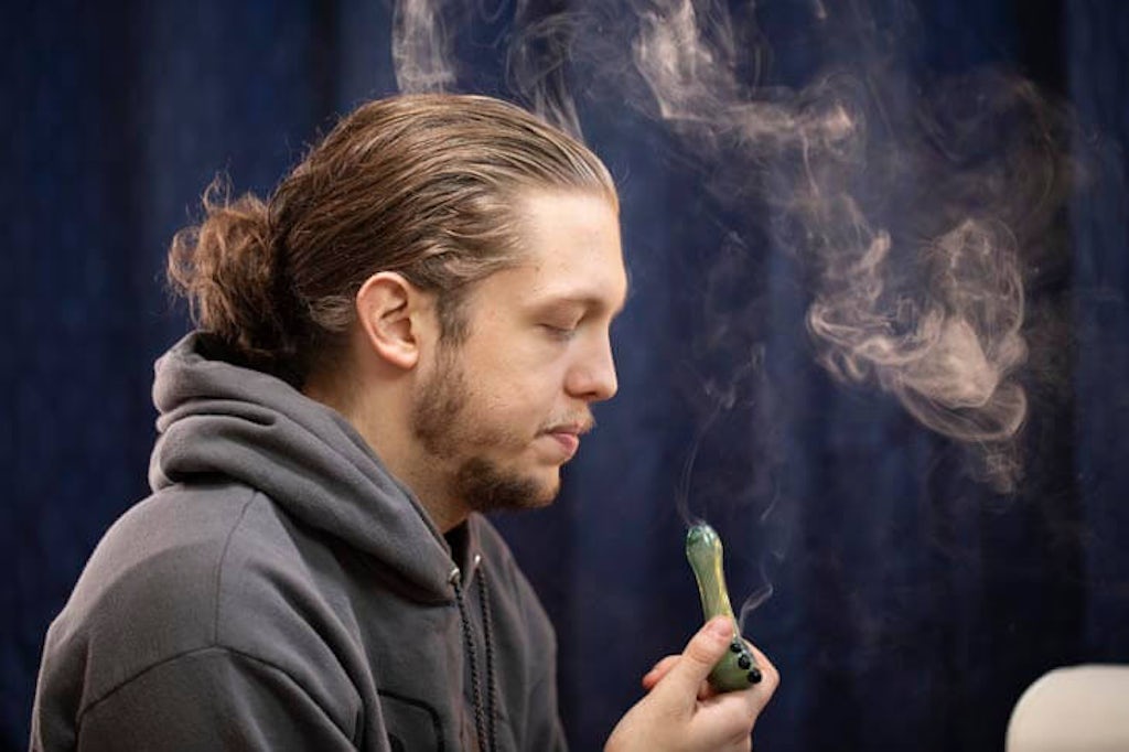 Smoking a bowl of weed